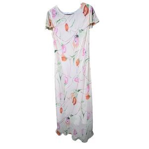 Vintage Y2K Mary McFadden Pink Peach Floral Flutter Cap Sleeve Maxi Dress Size 1